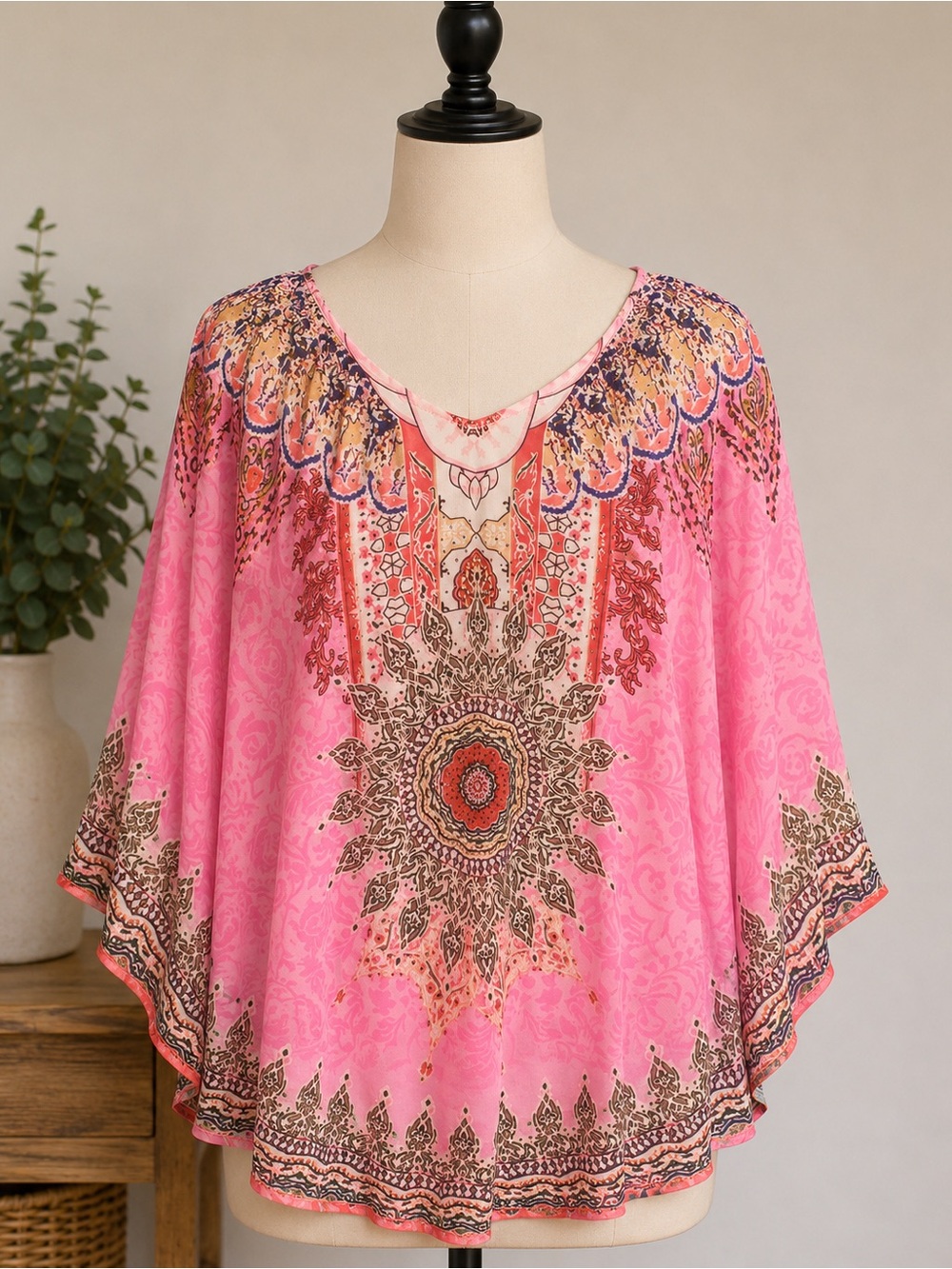 Boho Pink Printed Women's Top